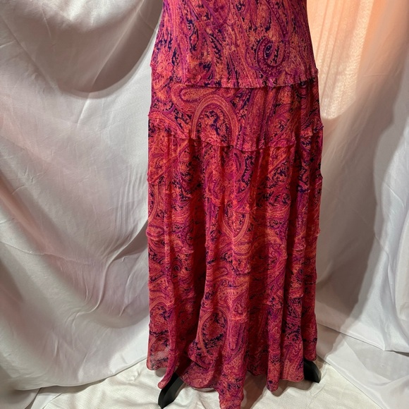 Jones Wear Maxi Pink Layers Chiffon Bias Cut Paisley Print Dress Sz:12 Y2K - Picture 4 of 10